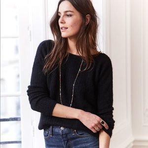 Sezane Black Scoop Neck Crew Sweater